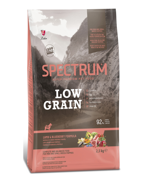 2-1.jpg Spectrum Low Grain Mini ve Küçük Irk Yavru Köpekler İçin Kuzulu & Yaban Mersinli Formüllü 2,5 Kg - Görsel 1